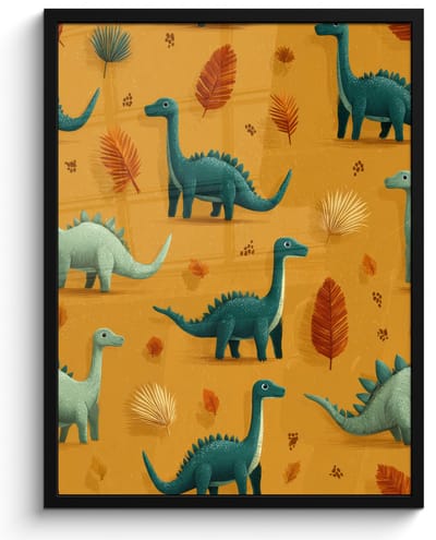 Poster in lijst - Fotolijst 60x80 cm - Posters - Dinosaurussen - Stekels - Herfstbladeren - Bruin - Posterlijst zwart - Decoratie - Wanddecoratie woonkamer - Muurdecoratie slaapkamer