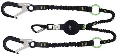 Kratos Safety Gravity-S Dubbele Elastische Lijn 2,00 m met Haakringen en Valdemper – FA3082420 - FA5020860 Aluminium steigerhaak - Incl. FA5020860 Aluminium steigerhaak