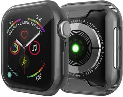 By Qubix - Siliconen case (volledig beschermd) 44mm - Zwart - Geschikt voor Apple watch 44mm hoesje - screenprotector - Bescherming iWatch - Bescherm hoesje