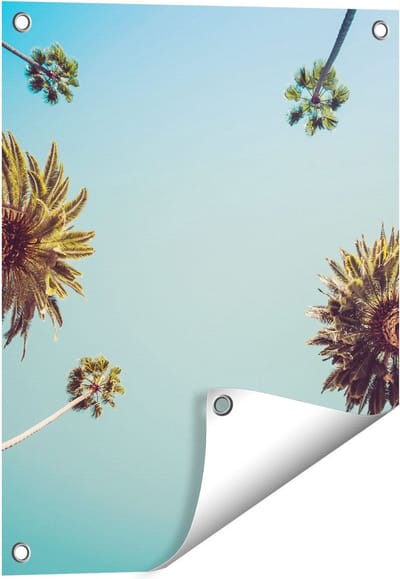 Gards Tuinposter Palmbomen met Bladeren in de Lucht - 40x50 cm - Tuindoek - Tuindecoratie - Wanddecoratie buiten - Tuinschilderij