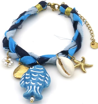 Armband - koord - RVS bedels - 16-21 cm - blauw