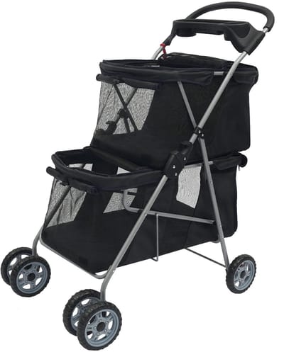 LUMÈ STORE hondenbuggy - Kattenbuggy - Hondenwandelwagen - Kinderwagen - Dubbeldek - Klein & Middelgroot - Opvouwbaar - Zwart