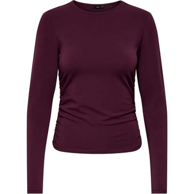 Only bordeaux dames t-shirt   Ronde hals   Slim Fit   Duurzaam   Lange mouw Bordeaux M