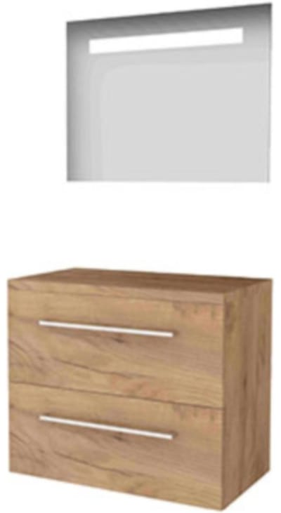 Basic-Line Economic 46 Badkamermeubelset - 80 x 46 cm - Met Grepen - 2 Lades - Wastafelblad - Spiegel met LED Verlichting - Whisky Oak
