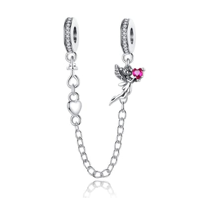 Fler® | Bedel | Past op populaire bedel armbanden (standaard-3mm) | armbandbedel | Elfje met Hartje Veiligheidsketting | Fee | Anker schakel | Libelle | Hart | Hangbedel | 925 Zilver | Fairy Charm | Zirkonia | Armband Kraal | Cadeau | Valentijn kado