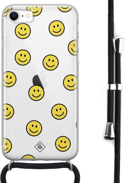 Casimoda® hoesje met koord - Geschikt voor iPhone SE (2020) - Smileys - Afneembaar koord - Siliconen/TPU - Geel