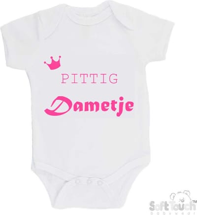100% Katoenen Romper "Pittig dametje" Meisjes Katoen Wit/roze Maat 62/68