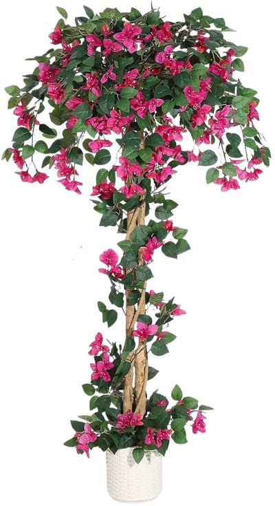 Kunstmatige Bougainvillea Boom - Voor Binnen, Buiten & Tuin - Realistische Kunstboom - Met Witte Pot (152 cm / 183 cm) - Roze-152 cm