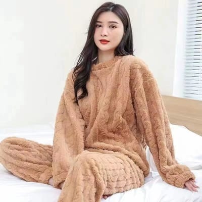 Warme Dames Pyjama Set van Flanel – Zachte Winter Pyjama in Grote Maten – Lange Mouwen – Loungewear & Homewear – Herfst/Winter Nachtkleding