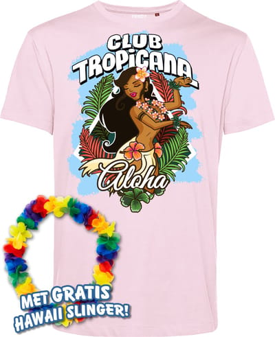 T-shirt Hula Meisje Aloha | Toppers in Concert 2024 | Club Tropicana | Hawaii Shirt | Ibiza Kleding | Lichtroze | maat XS