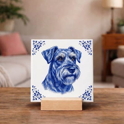 Delftsblauw Tegeltje 11x11 Schnauzer – Cadeau voor Hondenliefhebber of Baasje