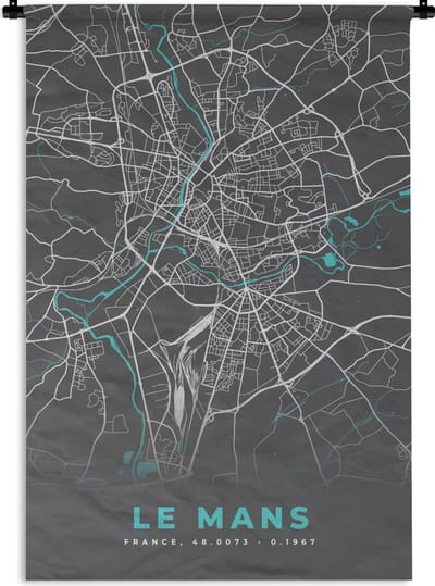 Wandkleed - Wanddoek - Le Mans - Plattegrond - Kaart - Stadskaart - Frankrijk - 120x180 cm - Wandtapijt