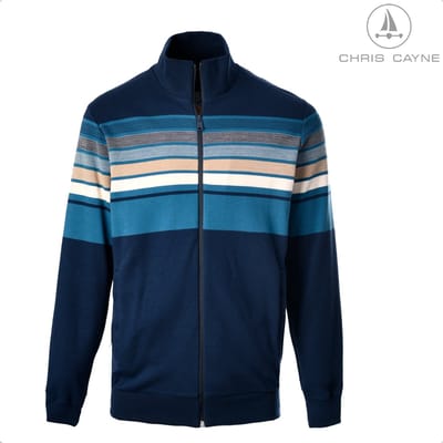 Chris Cayne heren vest - M - navy/zand/offwhite/petrol - ingebreide streep - rits - steekzakken