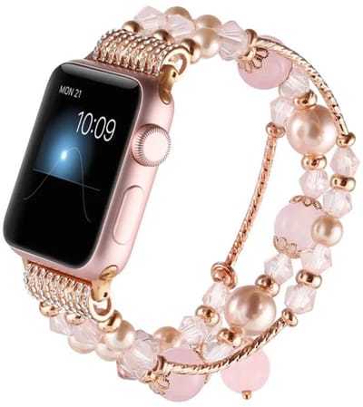 Handgemaakte Vrouwen Horlogeband - Link Armband Strap Geschikt Voor Apple Watch Horloge Band 7 Se 6 5 4 3 2 1 - Geschikt voor 42, 44, 45, 49 - Trendy Design - Handgemaakte Vrouwen Luxe Horlogeband Voor Apple Watch Band Rose Gold