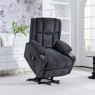 Relaxfauteuil - Elektrisch met Sta-op-hulp - Massage en Bekerhouder - Velvet - Donkergrijs
