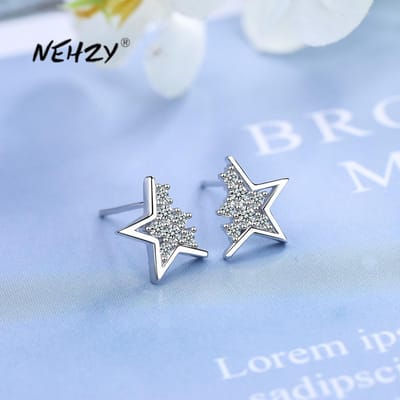 Nieuwe damesmode sieraden hoge kwaliteit kristal zirkonia eenvoudig retro ster stekers gray