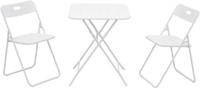 Buiten 3-delig opvouwbaar bistroset - met E-coating - opvouwbare terrasmeubelset - 2 stoelen en 1 tafel - weerbestendig voor binnen en buiten - gesprekset voor terras - white