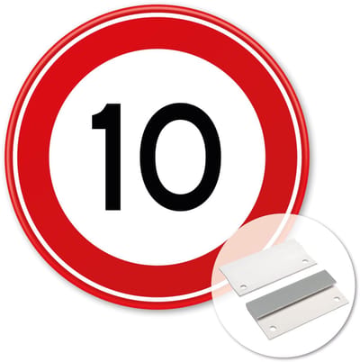 Verkeersbord Maximum snelheid 10km - A01-10 - Weerbestendig Aluminium - Ø60 cm - Bevestiging: Met muur-/ wandmontage beugels