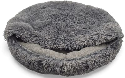 Honden- en kattenbed 60 cm, warm rond slaapzak met shaggy boucle stof, comfortabel mandje voor huisdieren, ideale bed voor katten en honden, grafiet