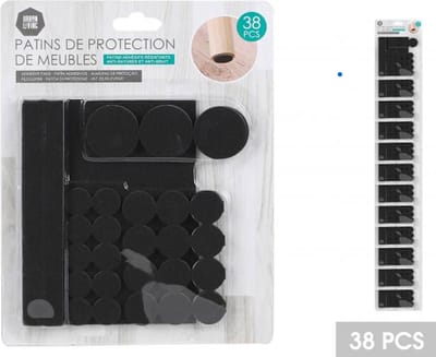 Naturn Living™ Anti kras vilt vloerbescherming zelfklevend voor meubels - 38 stuks | Stoelpoot beschermers | Stoelpoot viltjes | Mat zwart