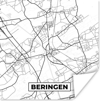 Poster Zwart Wit – België – Plattegrond – Stadskaart – Kaart – Beringen - 100x100 cm XXL
