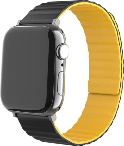 Strap-it Magnetisch siliconen bandje geschikt voor Apple Watch Series 1/2/3/4/5/6/7/8/9/10/11/SE/SE2/SE3/Ultra (2/3) - Legergroen/Zwart - Siliconen bandje voor sport - Loop iWatch bandje maat: 44mm / 45mm / 46mm / 49mm