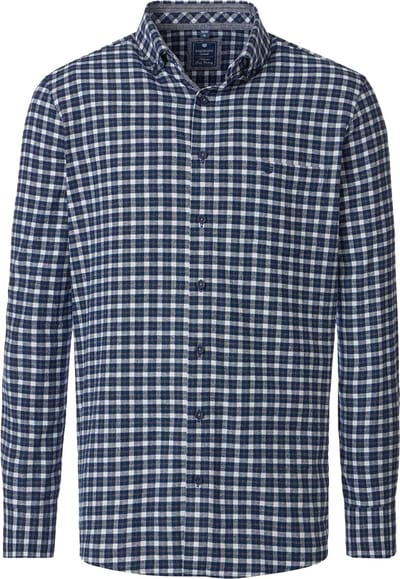 Redmond modern fit overhemd - flanel - blauw met wit en beige geruit - Strijkvriendelijk - Boordmaat: 39 - 40