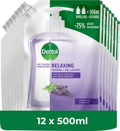 Dettol - Handzeep - Antibacterieel - Navulling Relaxing Lavender - 12x 500ML - Voordeelverpakking