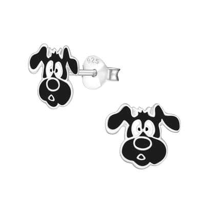Aramat Jewels | Oorbellen | Zilveren Honden Oorstekers Kind – 925 Zilver Emaille | Zwart-10x9mm | |9mm | Zilver | Kinderen, Volwassenen | Verkleurd niet