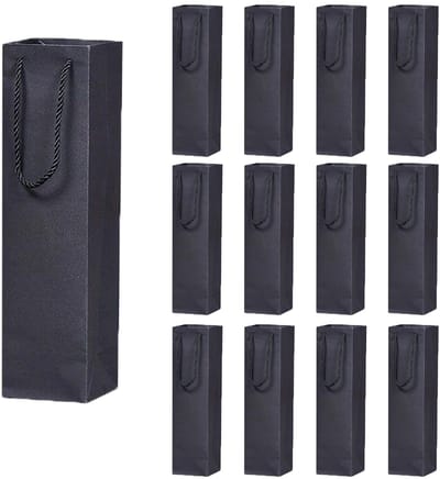 Allecto - Cadeauzakjes Wijn - Papieren Wijnflessen Zakjes - Herbruikbare Wijngeschenkzakken - Zwart - Voor Kerstmis en Bruiloft - 12 Stuks - Met Ha...