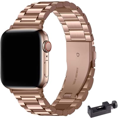 Stravo Stalen bandje - Geschikt voor Apple Watch 42mm (Series 11/10), 41mm (Series 9/8/7), 40mm (Series 6/5/4, SE 1/2/3), 38mm (Series 3/2/1) - RVS Horlogebandje - Roségoud