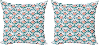ABAKUHAUS Decoratieve kussenhoezen met bloemenprint, 2 stuks, Turks boho-patroon, 50x50 cm, gro oranje, wit