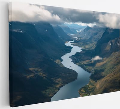 Saammp Canvas Schilderij - Natuur - fjorden - noorwegen - Bergachtig landschap - 30x20 - Foto op canvas - Wanddecoratie - Muurdecoratie Woonkamer - Slaapkamer decoratie - Canvas Print