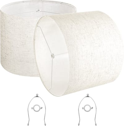 Trommellampenkap, 40 X 40 X 30 cm, 2 Reservekappen van Linnen en Pvc, Lampenkap met Harp voor Tafel-, Vloer- en Hanglampen ,Licht Linnen