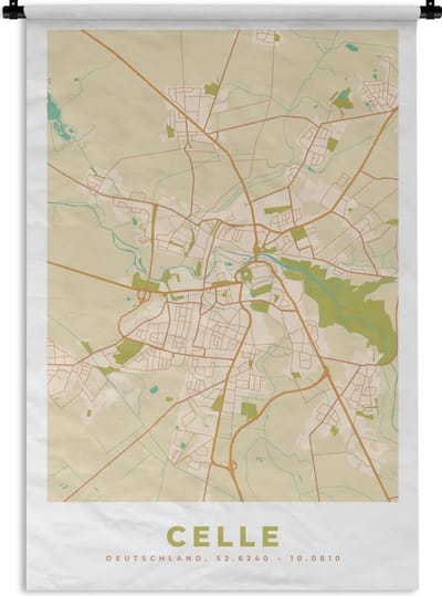 Wandkleed - Wanddoek - Celle - Plattegrond - Vintage - Kaart - Stadskaart - 120x180 cm - Wandtapijt