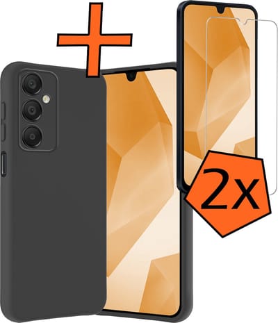 Hoes - Met 2x Screenprotector - Geschikt voor Samsung Galaxy A16 - Sterk & Shockproof - Back Cover - Siliconen Case - Telefoon Hoes - Zwart