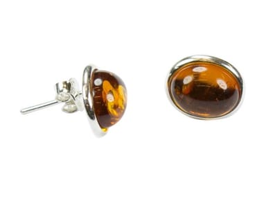 Zilveren knop oorbellen Barnsteen / Amber 925 zilver