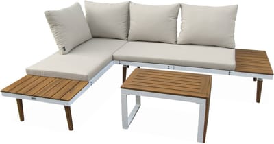sweeek - Modulaire tuinset van aluminium en acacia, 4 zitplaatsen - sao paulo