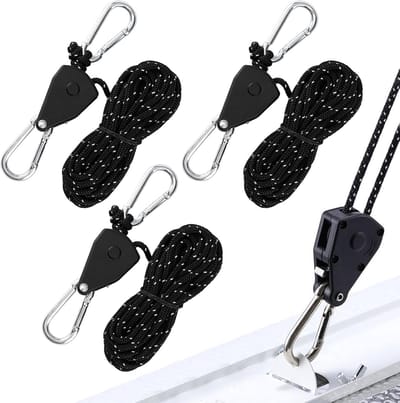 3 Stuks 4m ratelspanners voor kampeerschaduwzeil, reflecterend, met karabijnhaak, ophangbaar voor plantenhangers, lampen of ventilatoren