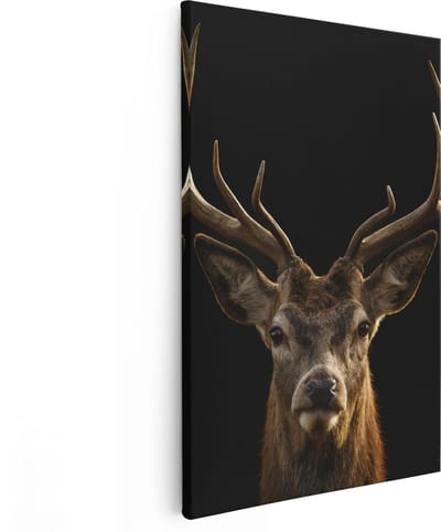 Artaza Canvas Schilderij Hert - 80x120 cm - Groot - Wanddecoratie Hertenkop Met Gewei - Muurdecoratie Dieren - Kamer Accessoires