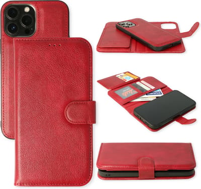 Casemania Hoesje Geschikt voor Apple iPhone 13 Pro - Rood - 2 in 1 Luxe Kunstlederen Portemonnee Book Case met Extra Vakken