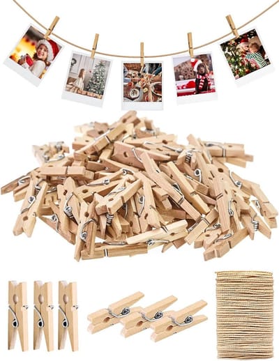 Mini Wasknijpers - Houten Clips Foto's - Ambachten Decoratie - Natuurlijk Hout Veer - 150 stuks - Natuurlijk