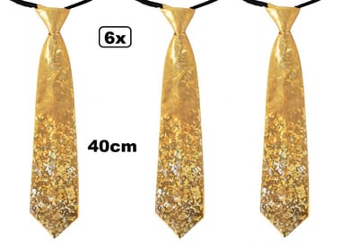6x Stropdas goud holografisch 40cm - Thema feest festival gala party fun hollywood carnaval