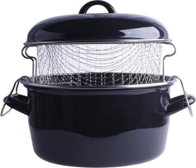 OTIX Frituurpan - Zwart - Inductie - Emaille - Friteuse - Frietpan - Diameter 24 cm - met Draadmand - 3,5 Liter