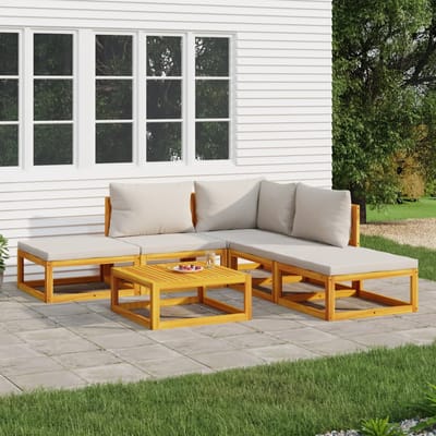 vidaXL - 6-delige - Loungeset - met - lichtgrijze - kussens - massief - hout