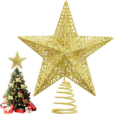 Decoratieve 25 cm gouden kerstboomster met spikes voor een feestelijke uitstraling en stijlvol kerstdecor