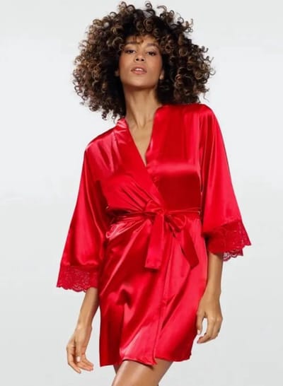 DKaren | Belinda | Rode Kimono Satijn | S- 2XL | uitlopende mouwen | XL