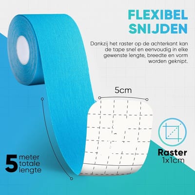 Famanu - Kinesiologie tape 5m, elastische sporttape in blauw en roze voor spierondersteuning en blessurepreventie