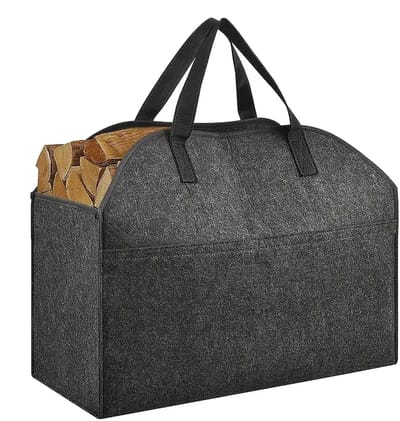 Vilten Brandhoutzak - Houtmand Opslag - Haardhout Opslaan - Stevige Handgrepen - 55.8 x 25.4 x 43.1 cm - Grijs