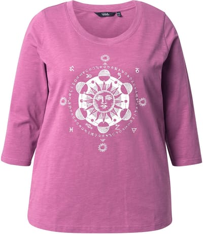 Ulla Popken - Dames - Shirt sierstenen klassiek ronde hals 3/4-mouwen - Donkerroze - Maat 46+